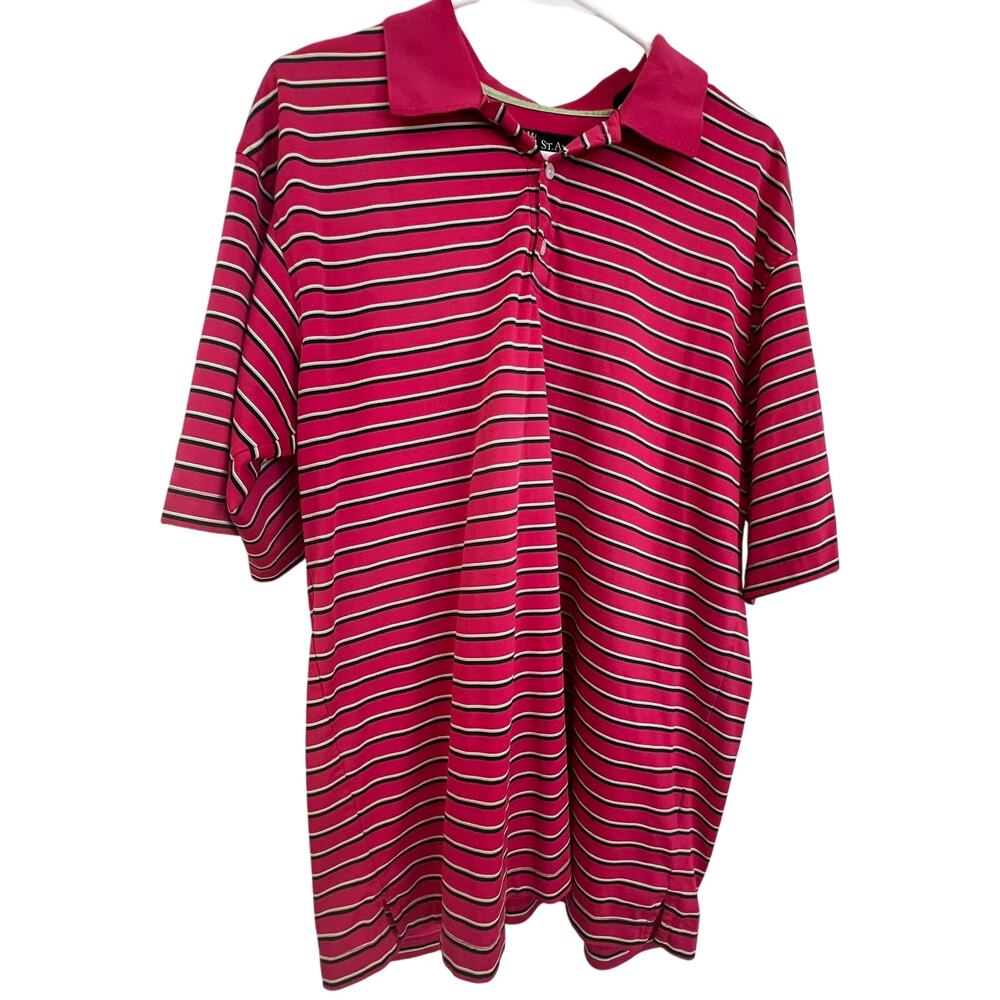 St Andrews‎ Scotland Golf Polo Shirt Men's Medium Pink Green Black Striped Y2K